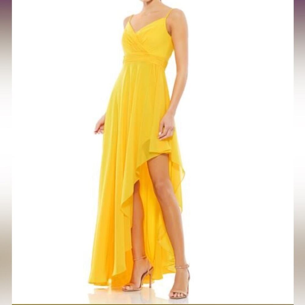 Ieena for Mac Duggal 70191 Asymmetrical Skirt Chiffon Dress Marigold Women Sz 6